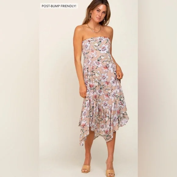 Pinkblush strapless floral handkerchief hem midi nwot - Picture 4 of 5